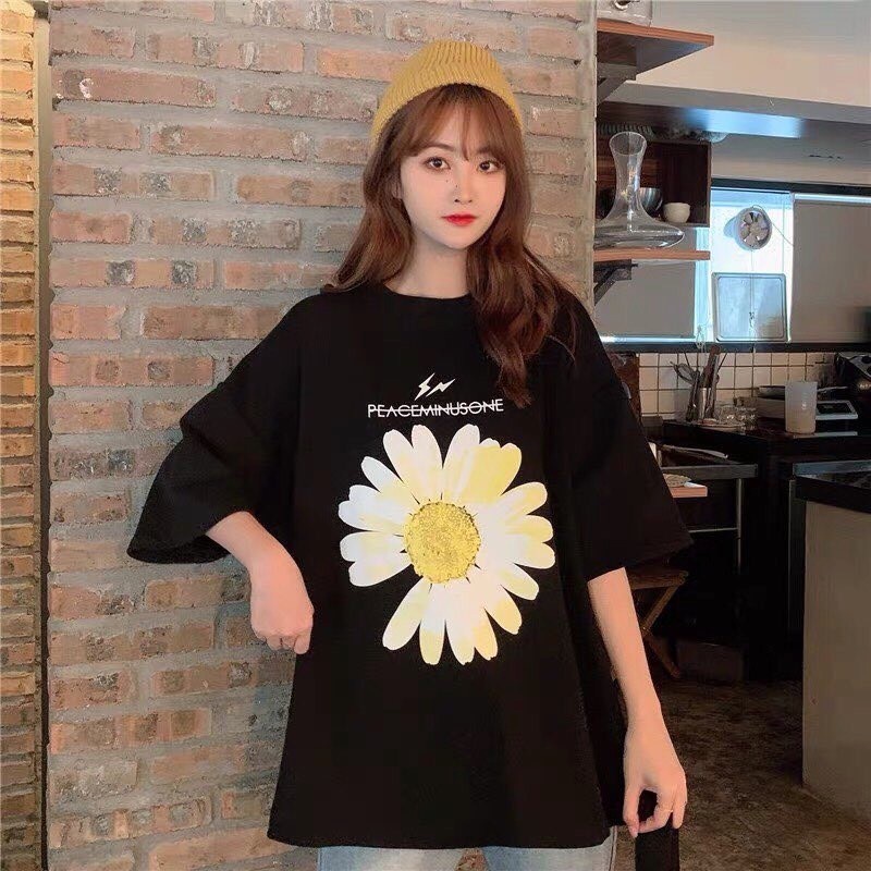ÁO THUN TAY LỠ HOA CÚC PEACEMINUSONE UNISEX FORM TO 2 MÀU TRẮNG ĐEN