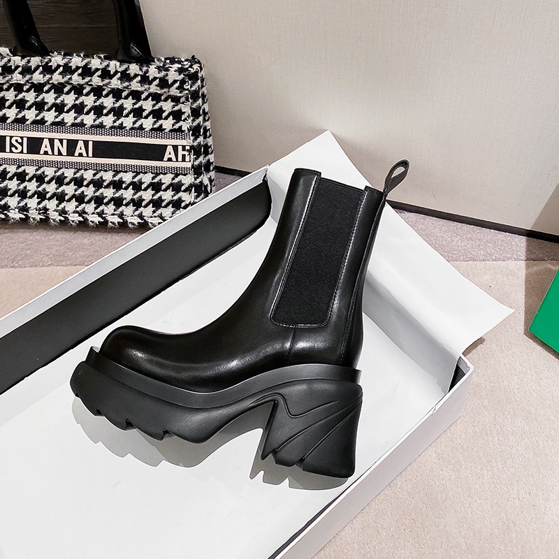 Giày bốt da trơn pha chun 8p