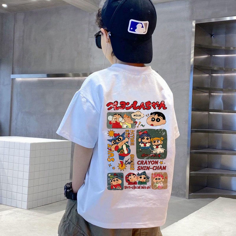 Áo Thun Cotton Màu Trơn In Hoạt Hình Cậu Bé Bút Chì Shin-Chan Cỡ Vừa Và Lớn Phong Cách Mới Cho Bé Trai