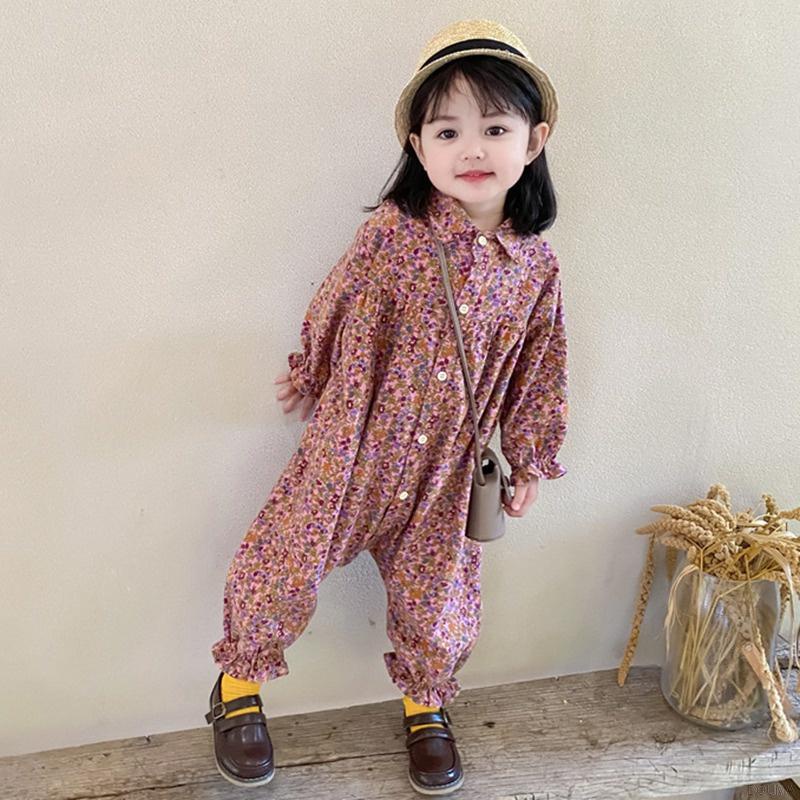 Bộ áo liền quần phối nút thời trang Hàn Quốc cho bé gái