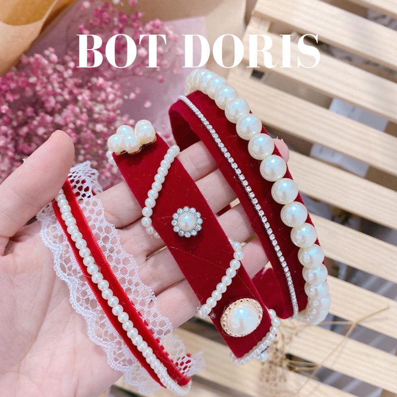 Băng đô cài tóc nhung đính ngọc, đá sang chảnh phong cách Hàn Quốc