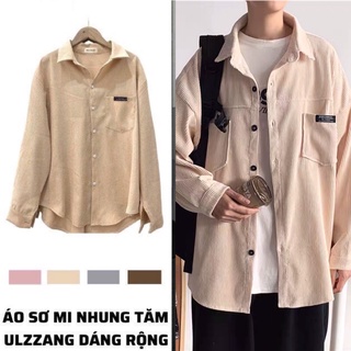 Áo Sơ Mi Nhung TĂM Unisex Form Rộng - Áo Sơ Mi Nam Nữ phong cách Ulzzang Hàn Quốc dáng rộng