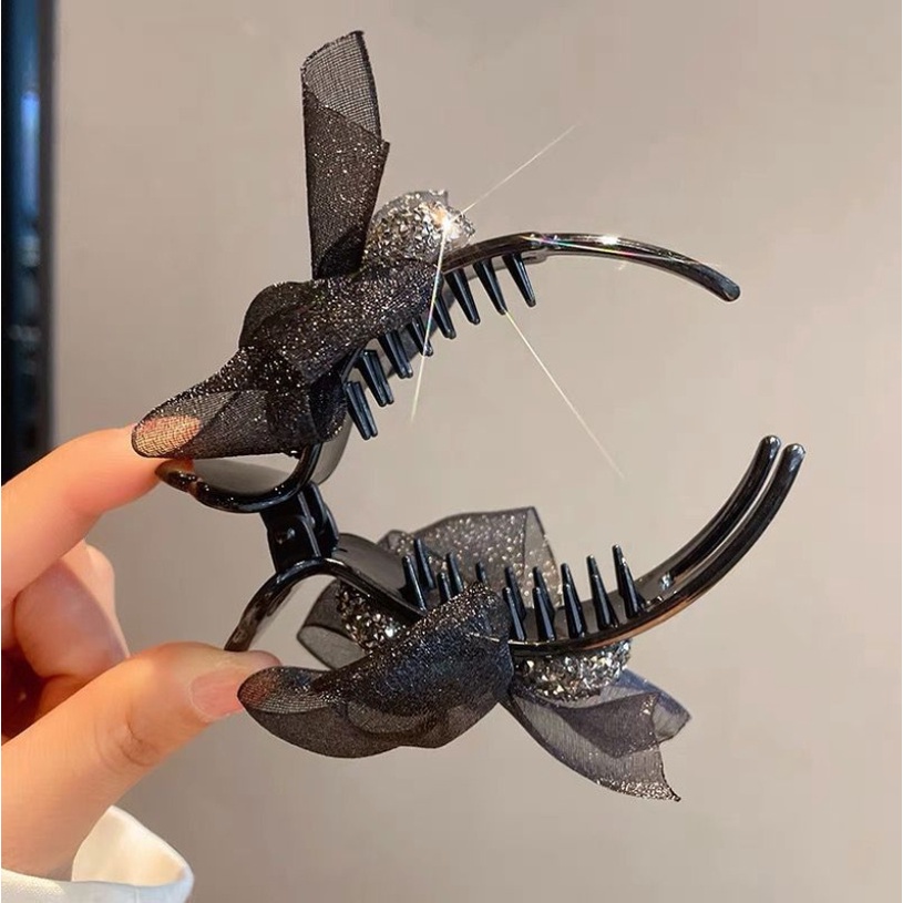 Kẹp Tóc Lưới Màu Đen Đính Nơ Phong Cách Hàn Quốc Cho Nữ