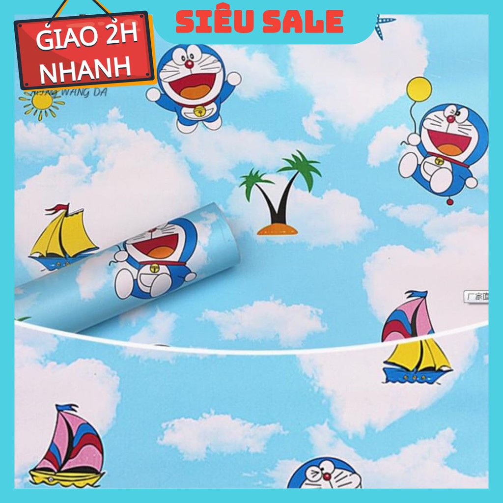 GIẤY DÁN TƯỜNG DOREMON XANH KHỔ RỘNG 45CM x 10M Cho Bé Siêu Dễ Thương