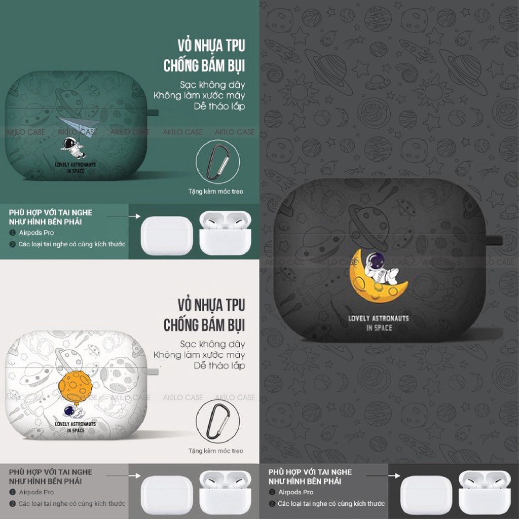 Case airpod 3, vỏ airpod pro ốp tai nghe bluetooth airpod 2 silicon kèm móc khóa Airpod 2 pro Phi hành gia AKIL