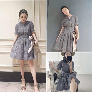 Đầm sơ mi thắt eo caro - doffy dress