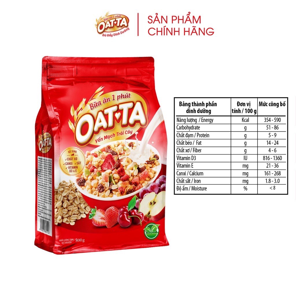 [800gram] Ngũ cốc yến mạch trái cây OATTA. Phù hợp người giảm cân, ăn kiêng.