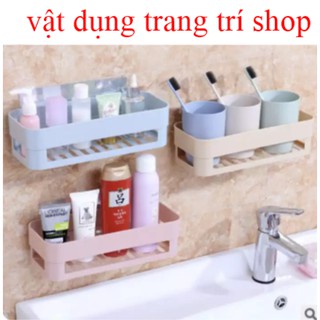 Khay Kệ Nhựa Chữ Nhật Dán Tường Để Đồ Nhà Tắm, Kệ dán tường thông minh [ Không Khoan Tường ]