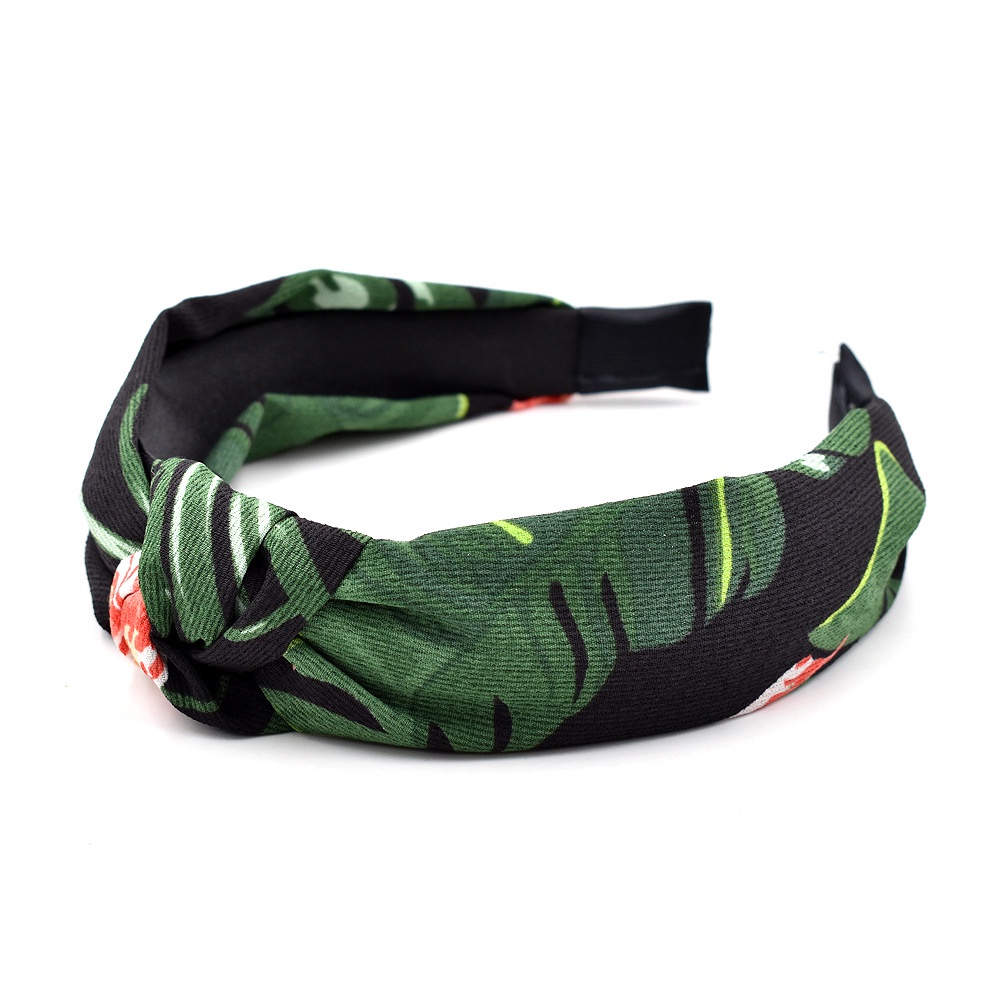 Băng Đô Vải Dạng Nén Thắt Nút Họa Tiết Chim Hồng Hạc Cây Nhiệt Đới Phong Cách Retro Mới Cho Nữ