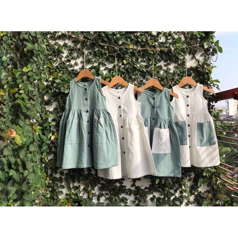 Đầm cho bé gái Linen siêu xinh túi trước 2 bên, váy bé gái 1 2 3 4 5 6 7 8 9 tuổi thời trang thiết kế trẻ em Chut Baby