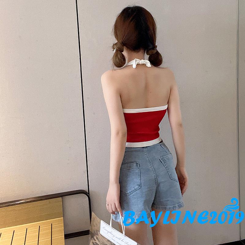 Áo Lửng Không Tay Họa Tiết Trái Tim Hở Lưng Thời Trang Mùa Hè Dành Cho Nữ