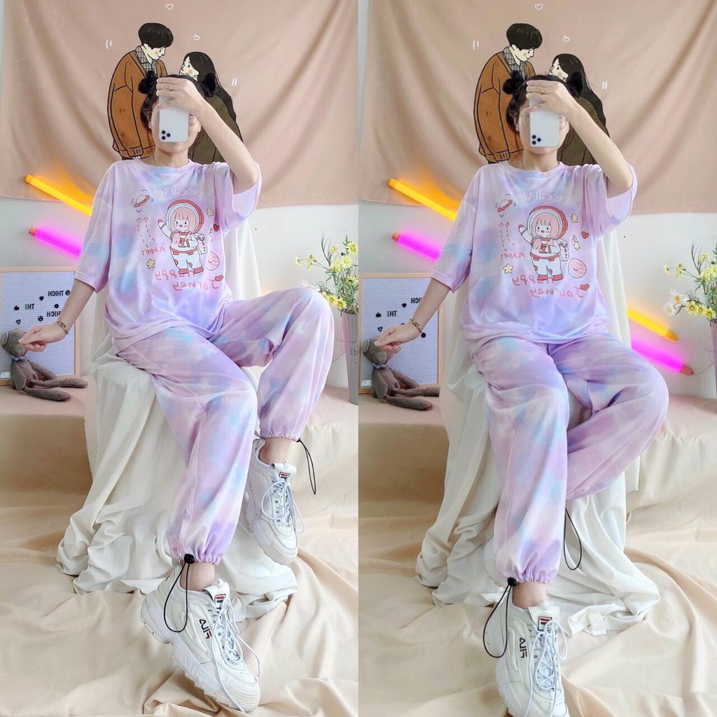 UNISEX - SET UNISEX - SET QUẦN ÁO ULZZANG - TIE DYE TEE - QUẦN LOANG MÀU ỐNG RỘNG - ÁO LOANG MÀU ULZANG