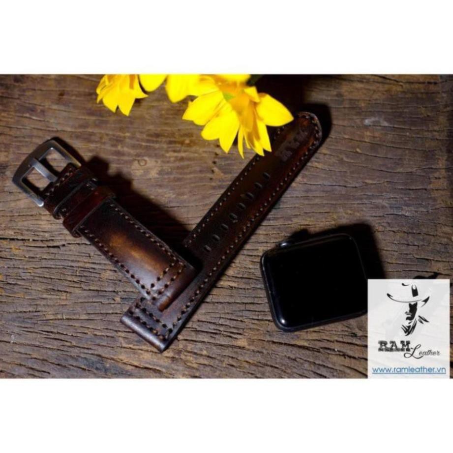 DÂY ĐỒNG HỒ DA BÒ THẬT CHO APPLE WATCH  – RAM PILOT MÀU CHOCOLATE - HÀNG CHÍNH HÃNG RAM LEATHER May tay thủ công tỷ mỹ