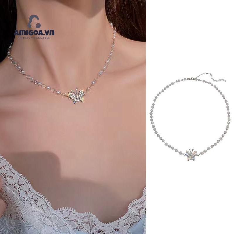 ✨✨Vòng cổ xỏ hạt ngọc trai giả mặt hình bươm bướm kiểu Hàn Quốc thời trang cho nữ