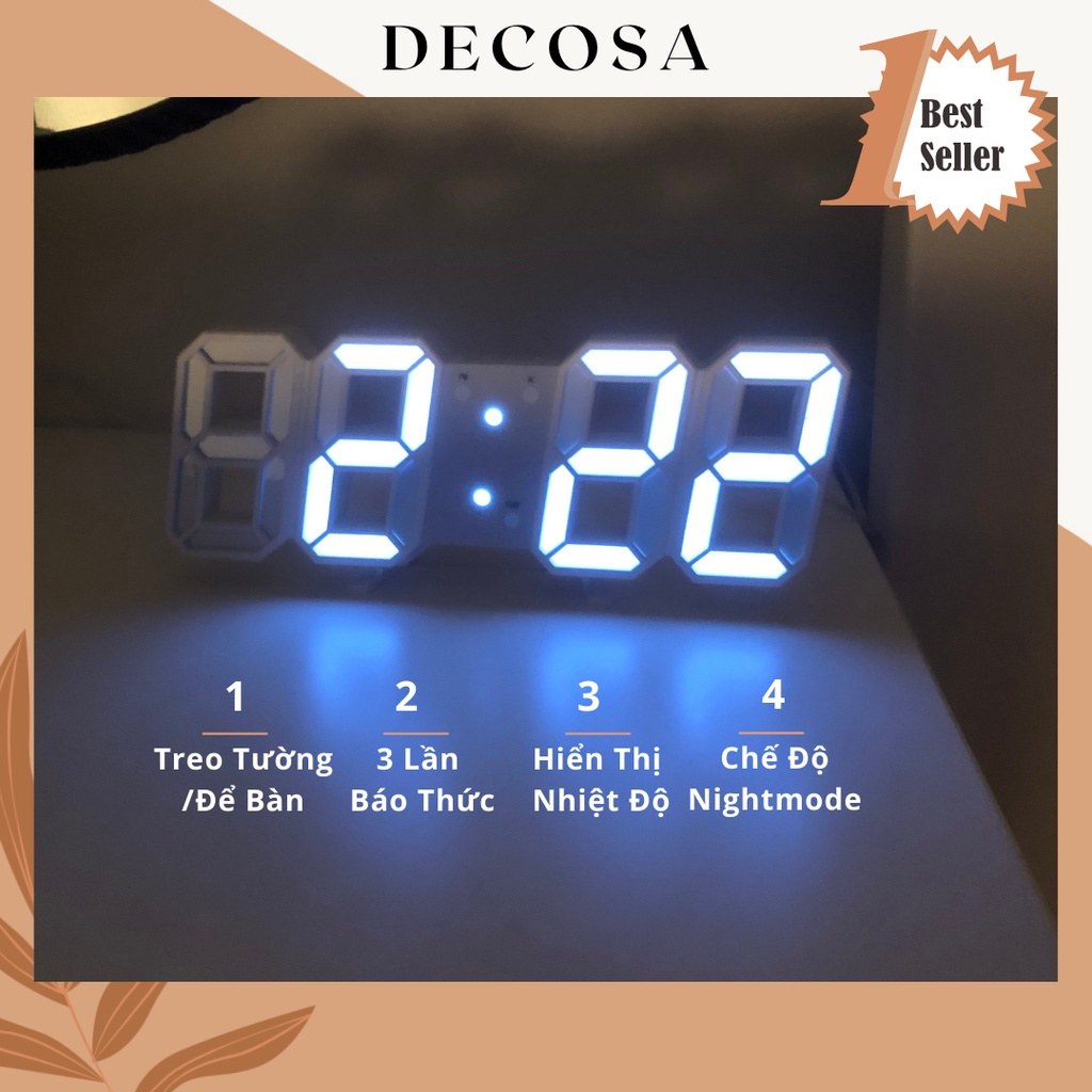 ▤■Đồng hồ led 3D để bàn treo tường thông minh DECOSA