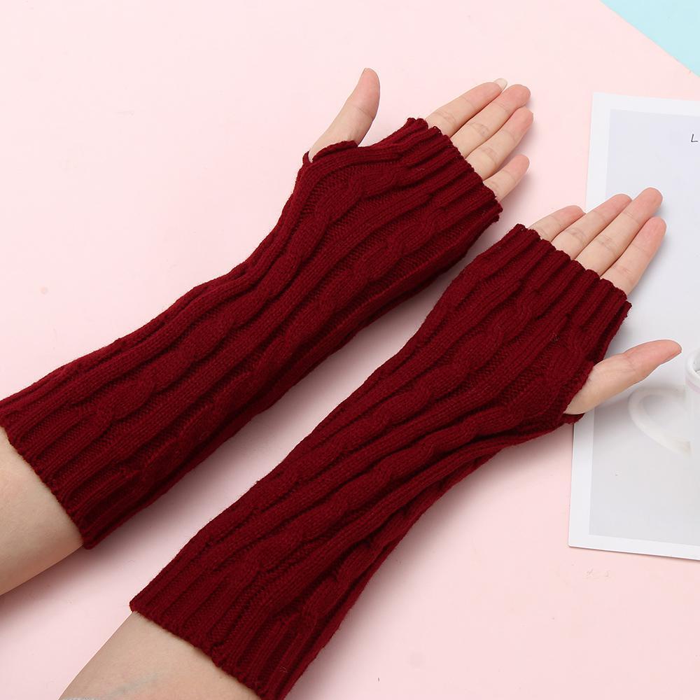 XIANTIN Găng Tay Len Dài Hở Ngón Giữ Ấm