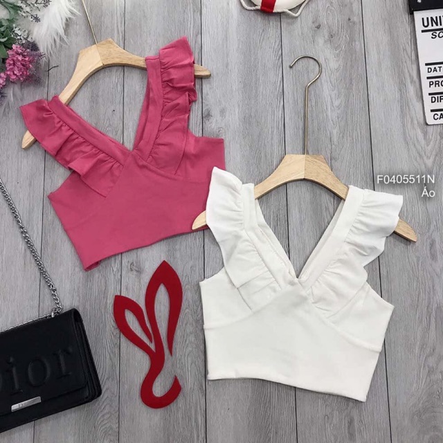 Áo croptop tay viền bèo