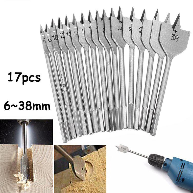 Set 17 Mũi Khoan Gỗ Đầu Lục Giác Tay Cầm Đẹp Cho Máy Làm Mộc 6-38mm