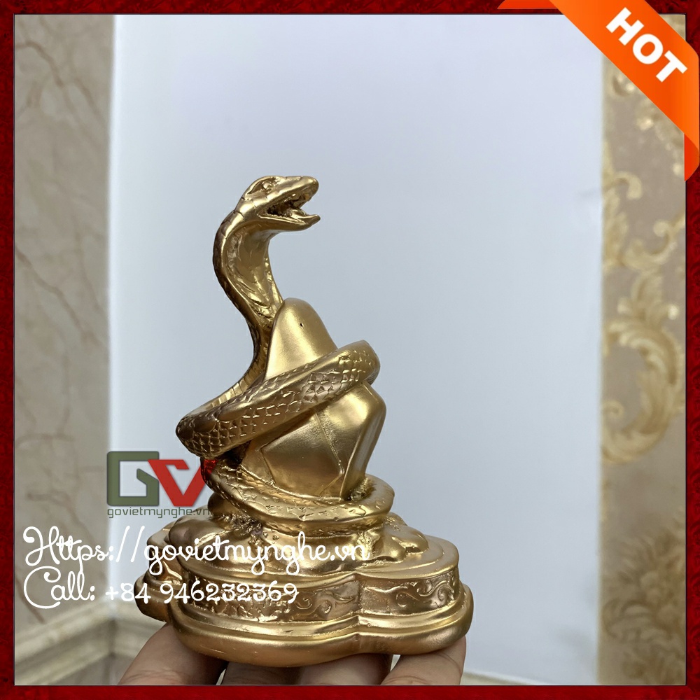 Tượng linh vật phong thủy con Rắn trang trí phong thủy bàn làm việc - Cao 11cm - Màu nhũ đồng
