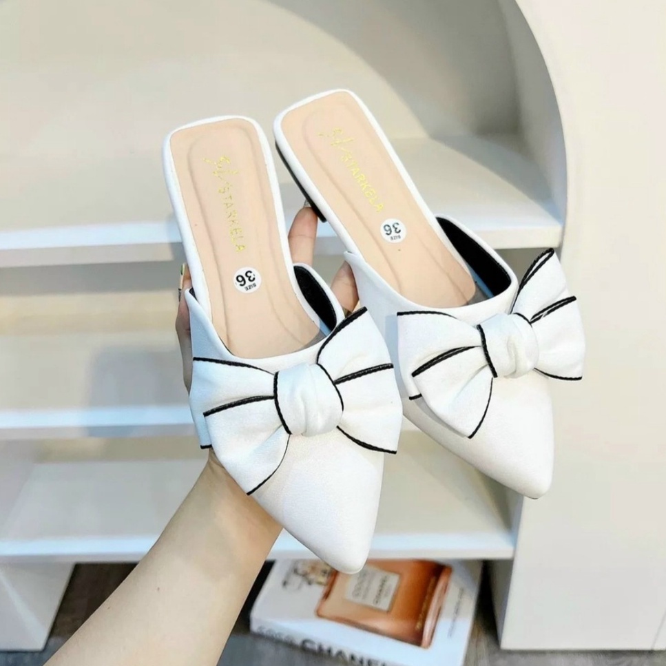 Dép Sục Nơ Đế 3Cm Mũi Nhọn Tiểu Thư Siêu Xinh