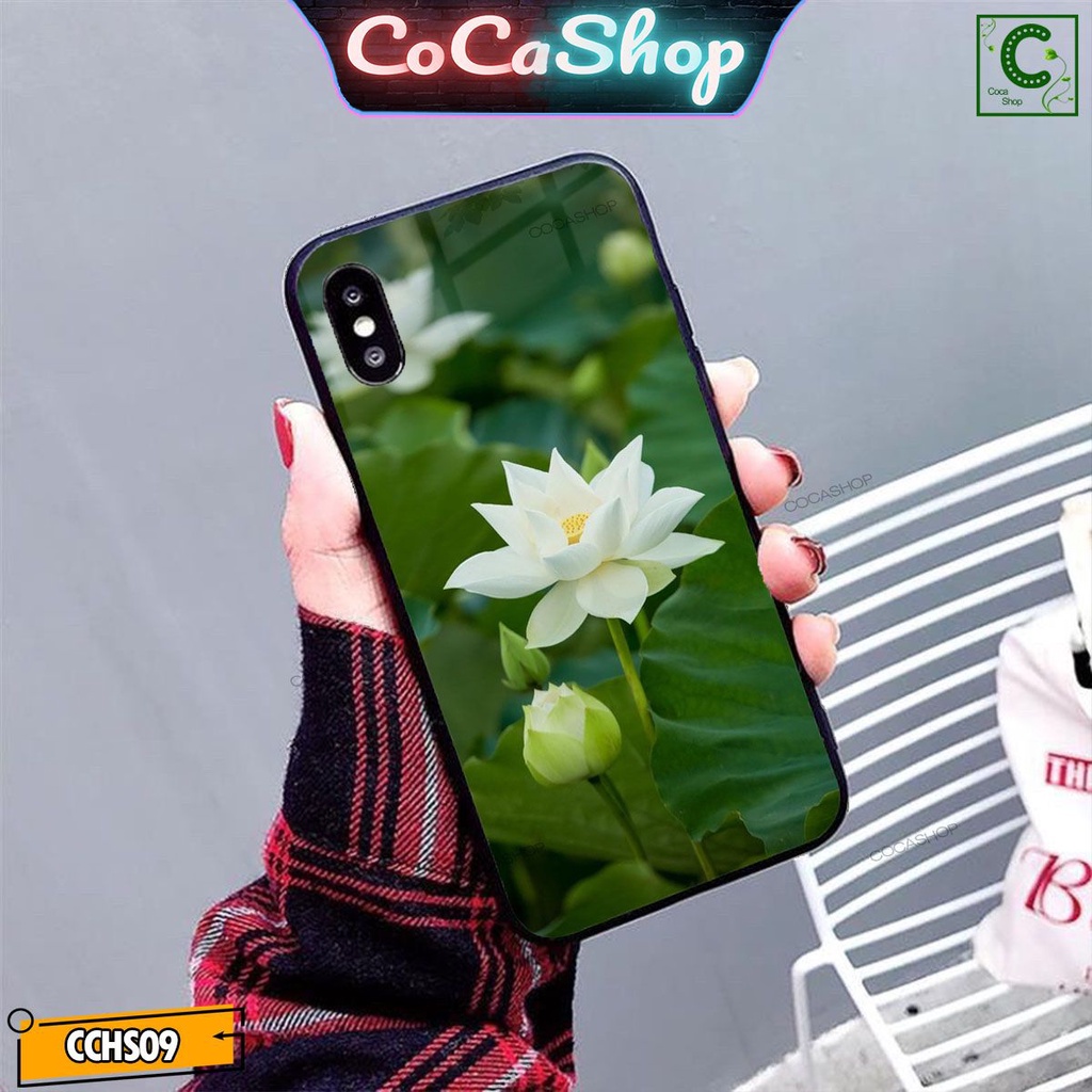 Ốp lưng iphone mặt kính in hình siêu nét  - Đóa sen trắng tươi xanh  - 6/6plus/6s/6splus/7/7plus/8/8plus/x/.....
