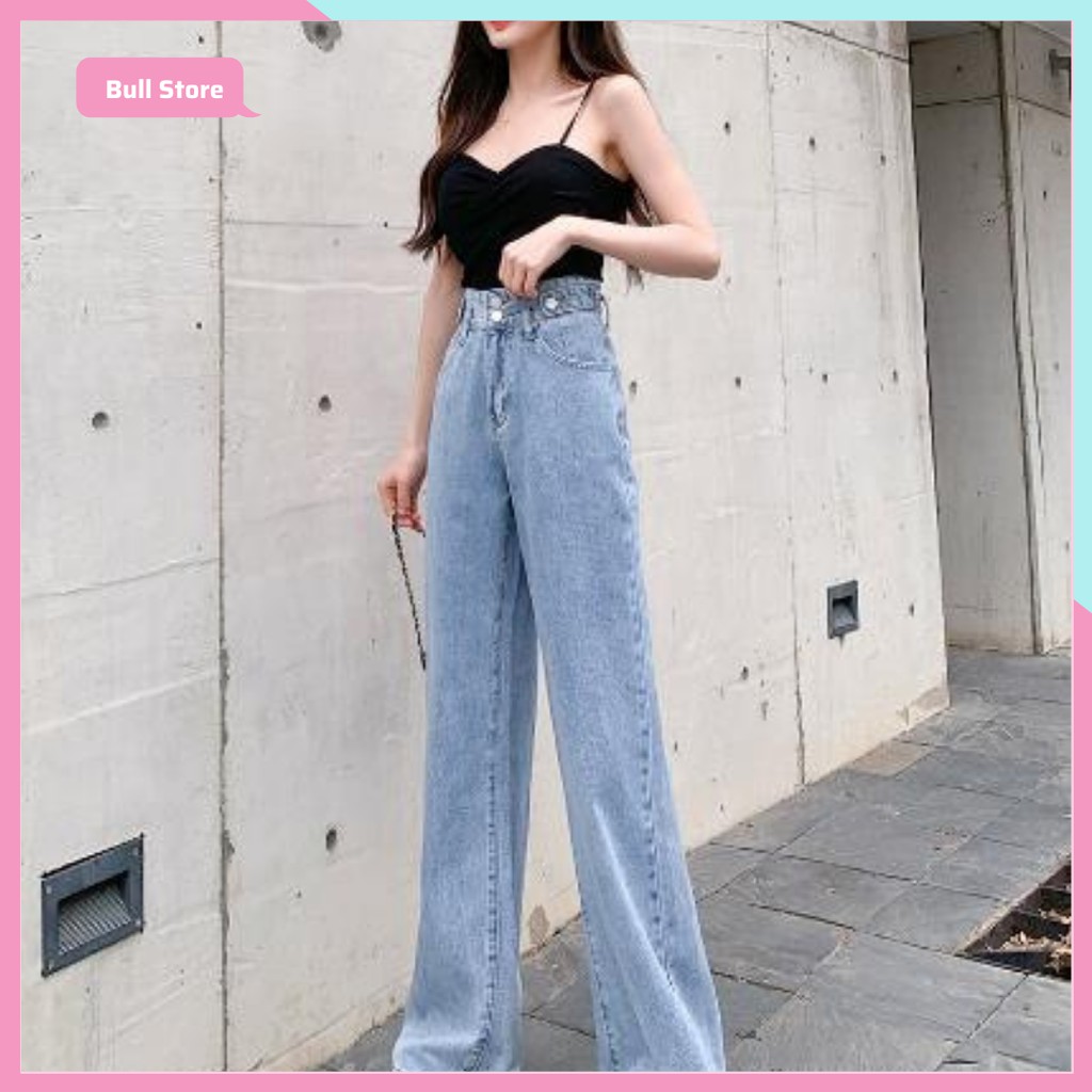 Quần Jean Nữ Ống Rộng Quần Bò Trơn Dáng Dài Trang Phục Đi Làm Phối Áo Sơ Mi, Croptop 96