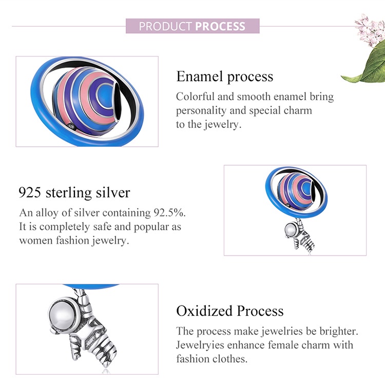 Mặt dây BAMOER 925 bằng bạcmặt hình phi hành gia/ hành tinh SCC2095