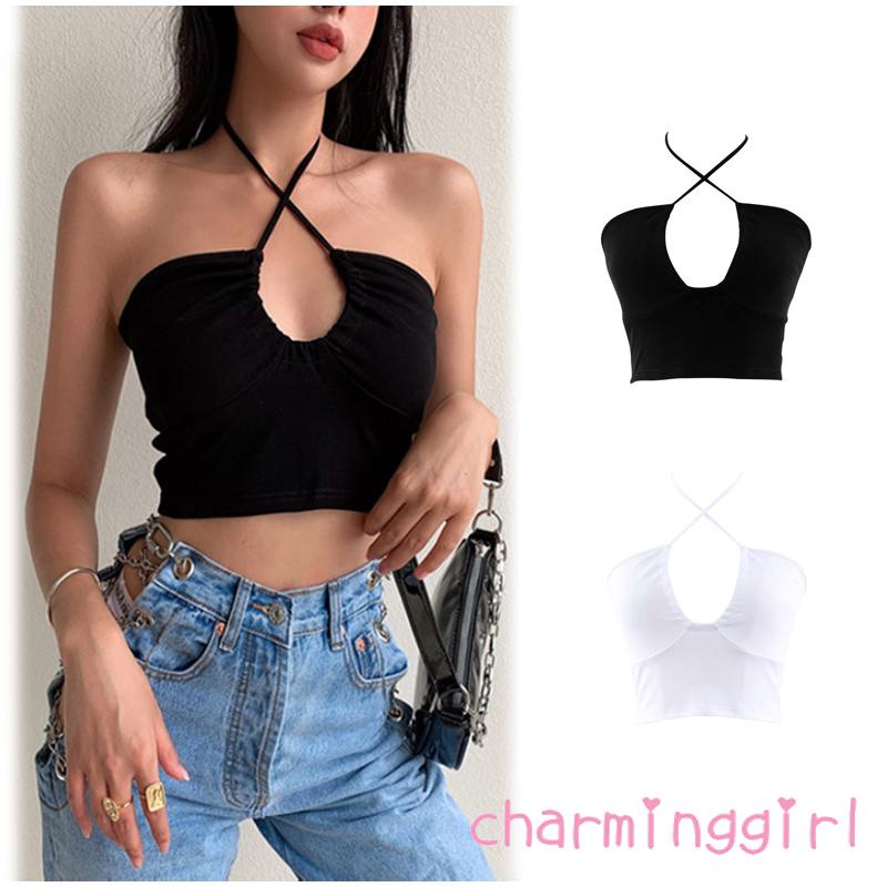 Áo croptop không tay màu trơn thiết kế thời trang quyến rũ cho nữ