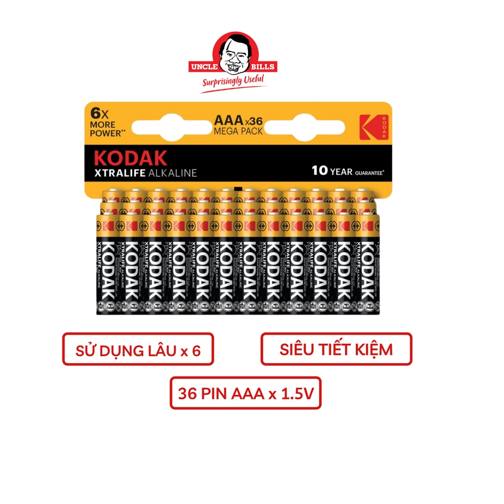 Bộ 36 Pin tiểu Kodak Alkaline AAA điện thế 1.5V Uncle Bills IB0239 chính hãng siêu bền pin remote TV máy lạnh