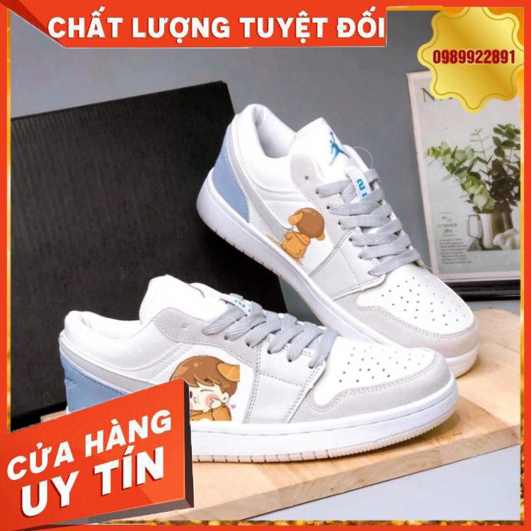 HÀNG CAO CẤP -  Giày thể thao nam nữ Jd1 da PU, trắng xám, gót da lộn xanh rất dễ phối đồ  - Hàng Cao Cấp