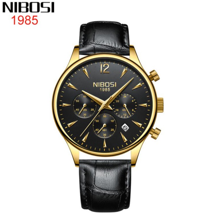 Đồng hồ nam NIBOSI chính hãng Fullbox, dây da Classic , 6 kim có lịch ngày - NIBI25