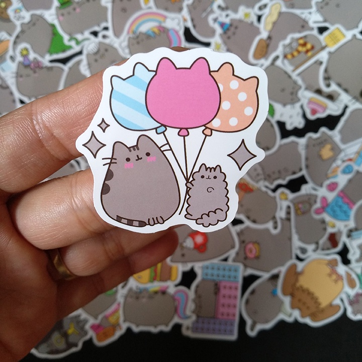 Bộ sticker mèo pusheen  trang trí mũ bảo hiểm, đàn, guitar, ukulele, điện thoại laptop