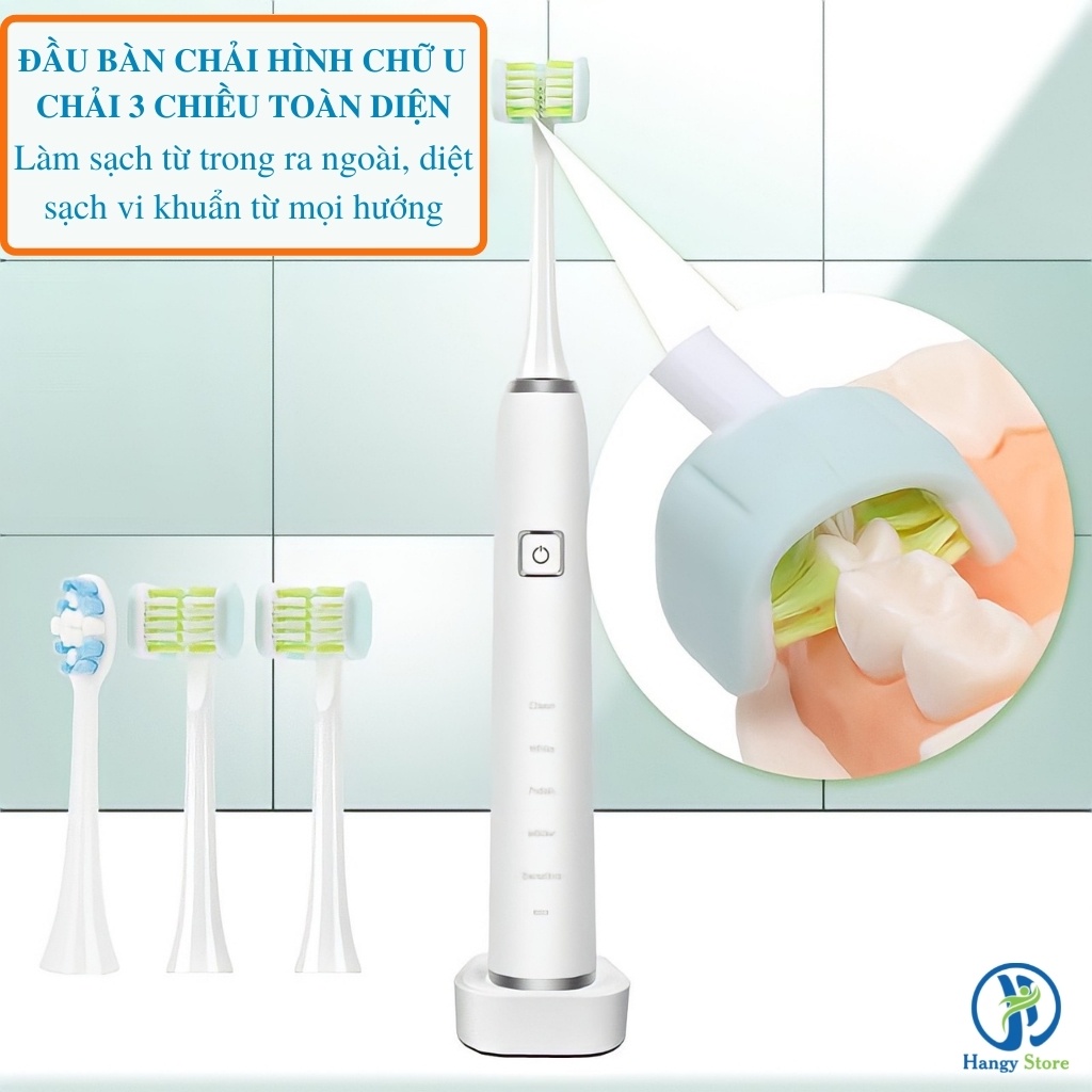 Bàn chải điện đánh răng 3D LEYUYO công nghệ làm sạch mới kèm 4 đầu chải