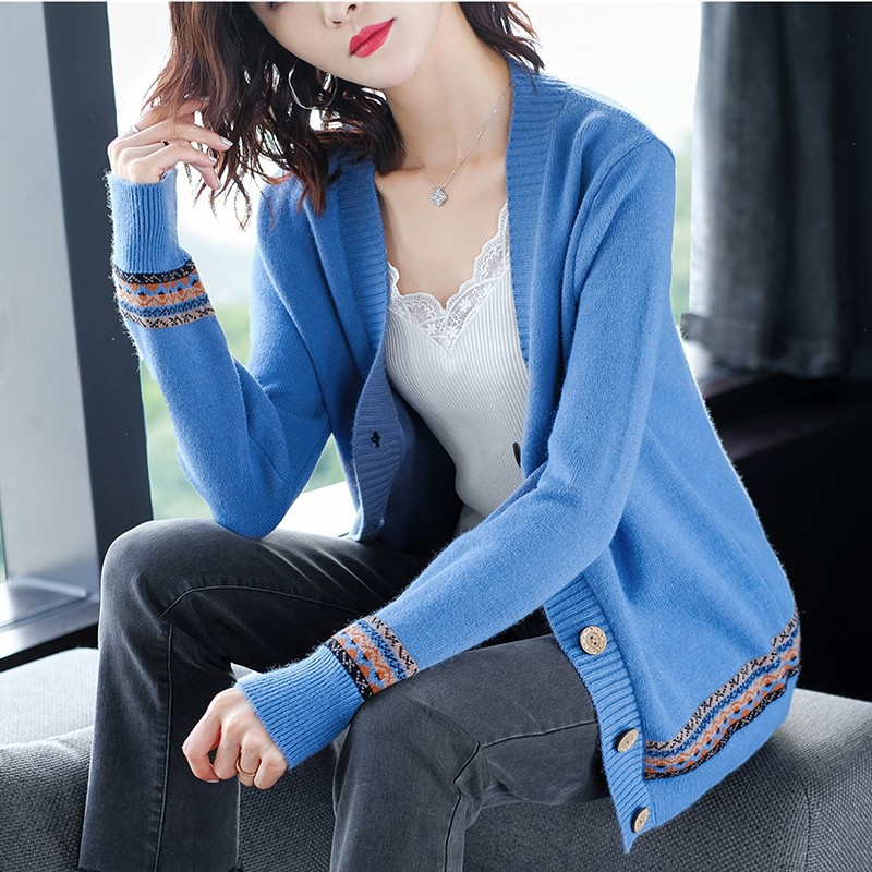 Áo khoác len viền thổ cẩm Áo khoác len nữ cardigan