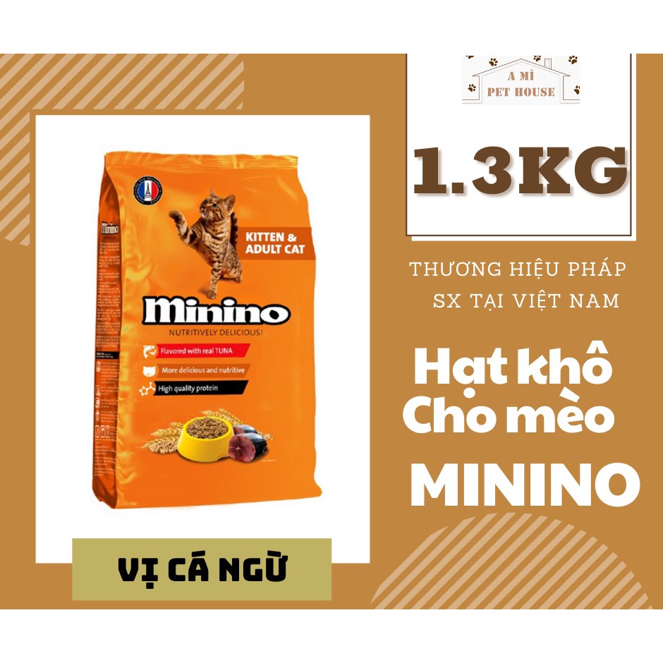 Thức Ăn Hạt Khô Cho Mèo Con Và Mèo Lớn Vị Cá Ngừ Minino Túi1,3kg