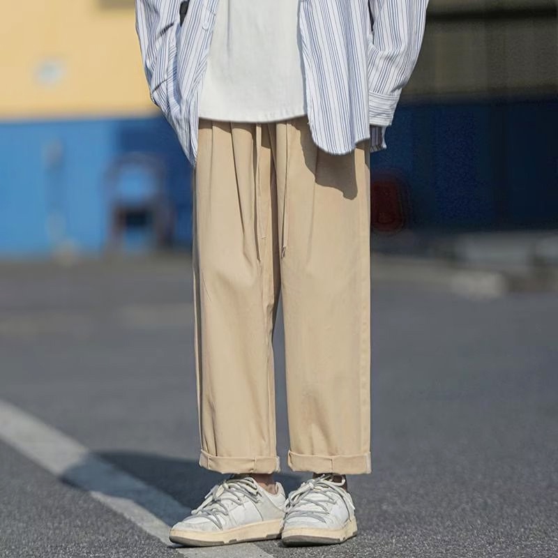 Quần Kaki Dài Ống Rộng Màu Trơn Thời Trang Harajuku Cho Nam