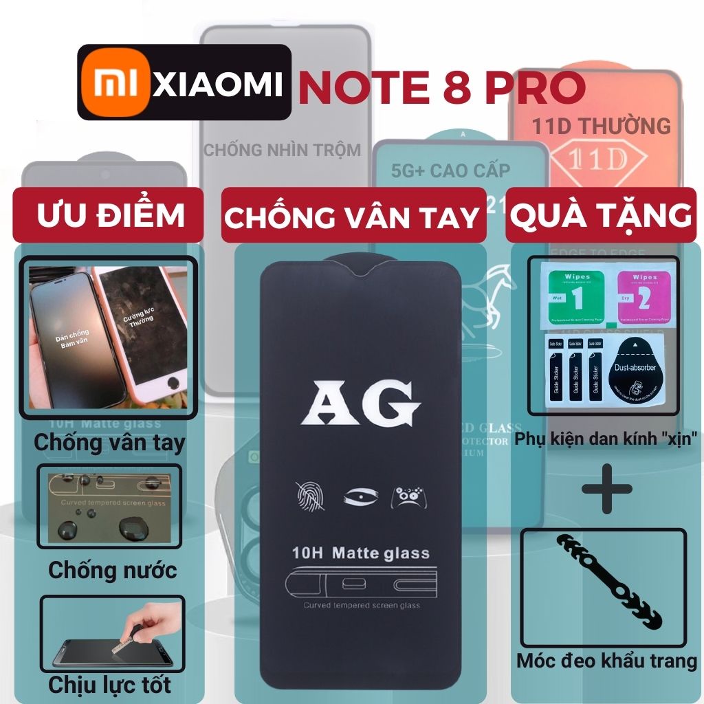 Kính cường lực Chống vân tay Redmi Note 8 Pro Full màn hình - Chống bám vân tay và mồ hôi hiệu quả-Cảm ứng mượt mà