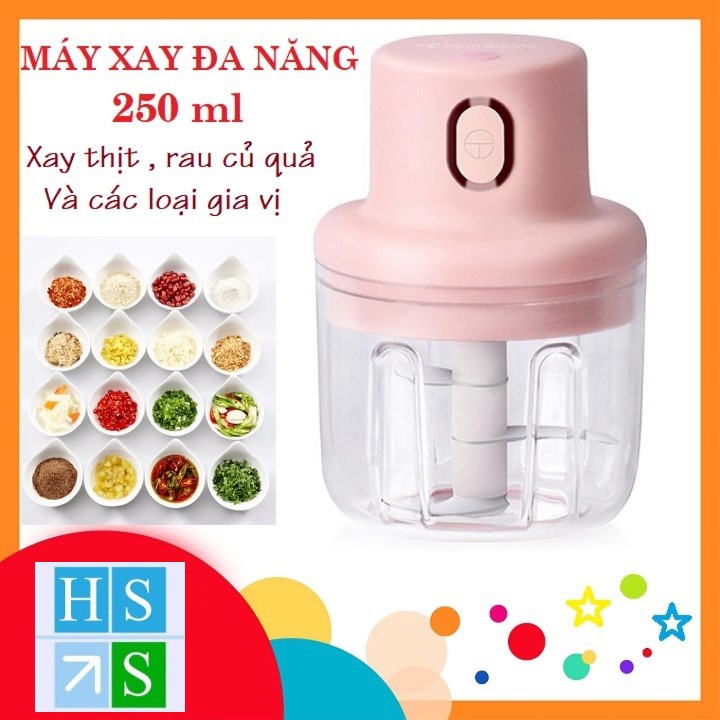 Máy xay mini cầm tay đa năng sạc pin cổng USB , Máy xay không dây xay tỏi , ớt , hành , rau củ quả ..dung tích 250ml