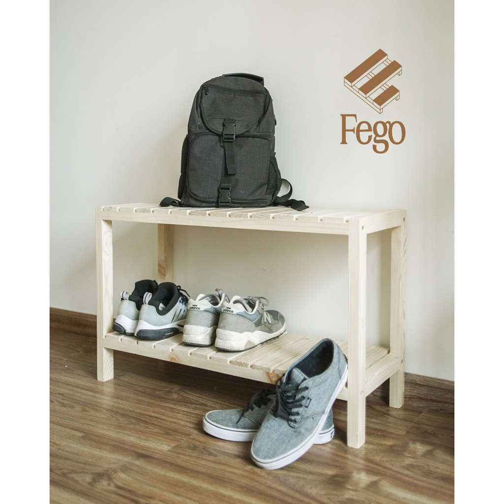 Giá đựng giày dép gỗ thông tự nhiên Fego 2 tầng ngăn nan