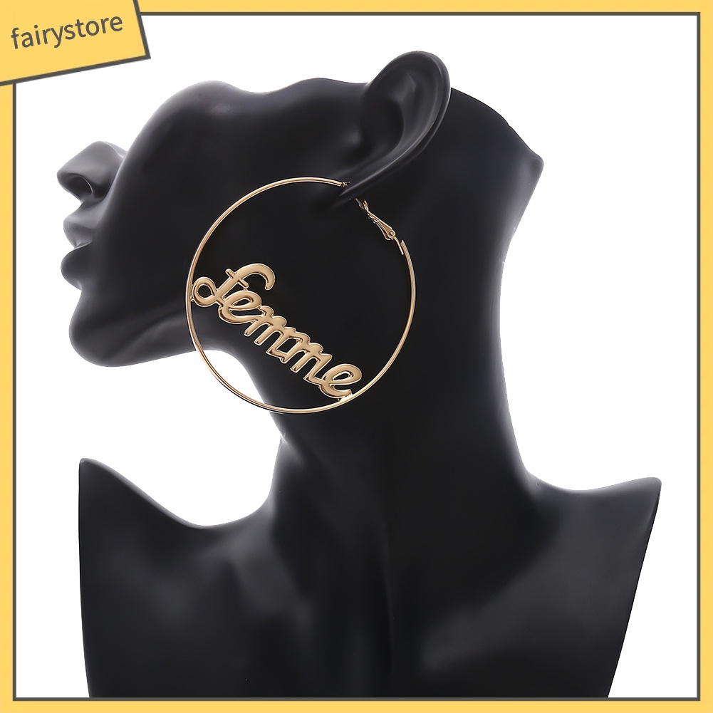 Khuyên tai hình tròn có chữ thời trang cá tính dành cho nữ