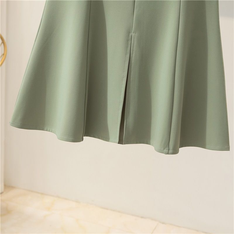 UIOWOO  Chân Váy Đuôi Cá Dáng Dài Xẻ Tà Màu Đen Lưng Cao Thời Trang Quyến Rũ Cho Nữ Thời trang rắn màu