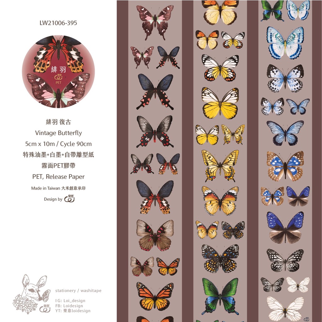 Meohime 𓃠Hãng Loidesign - Băng dán washi tape cổ điển vintage butterfly