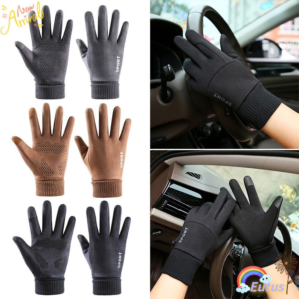 Găng Tay Da Lộn Phối Lông Ấm Áp Chống Thấm Nước Thời Trang Mùa Đông