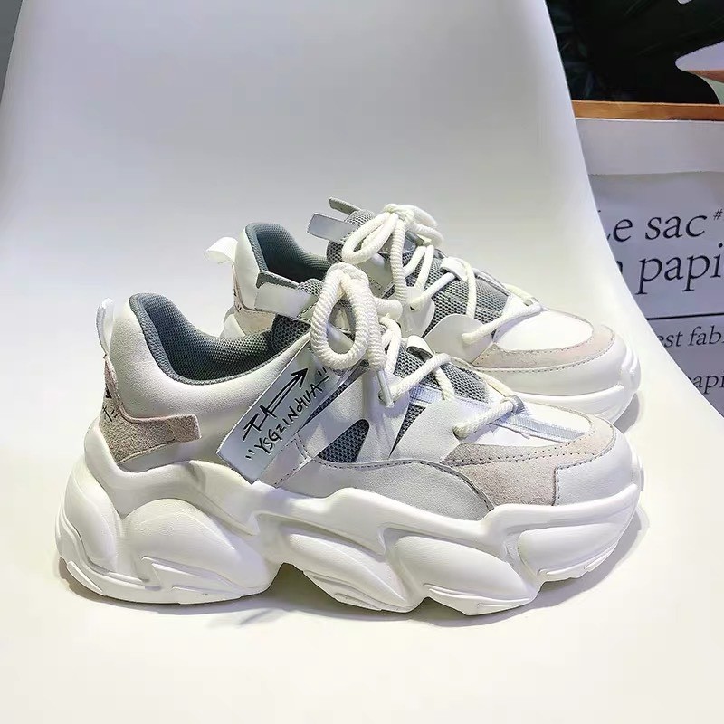 Giày thể thao nữ YSG - giày sneaker nữ 2 màu xám hồng da mềm đế bự độn đế 5cm giày ulzzang hàn quốc đẹp giá rẻ hot 2021