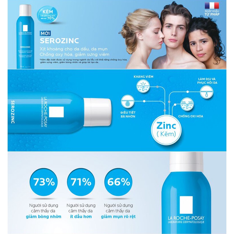 LA ROCHE POSAY Serozinc 150mL & 300mL - Nước Xịt Khoáng Giúp Làm Sạch Và Dịu Da Cho Da Dầu Mụn.