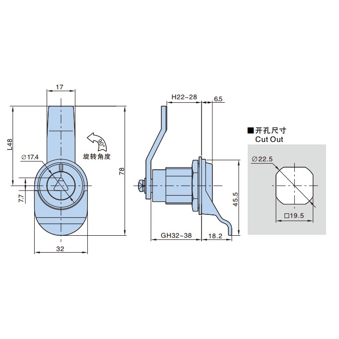 (SACOM) Khóa tủ điện MS711-1-1L.1, dùng trong tủ bảng điện công nghiệp, hãng Hengzhu, hàng chính hãng, CPO CQ