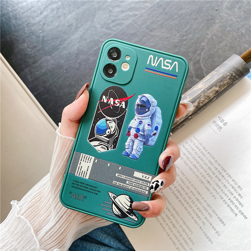 Soft TPU Silicone Square Back Cover iPhone 6 6S 7 8 Plus X XS MAX XR USA Fashion Brand Astronaut NASA Phone Case iPhone 12 Pro Max 12 Mini