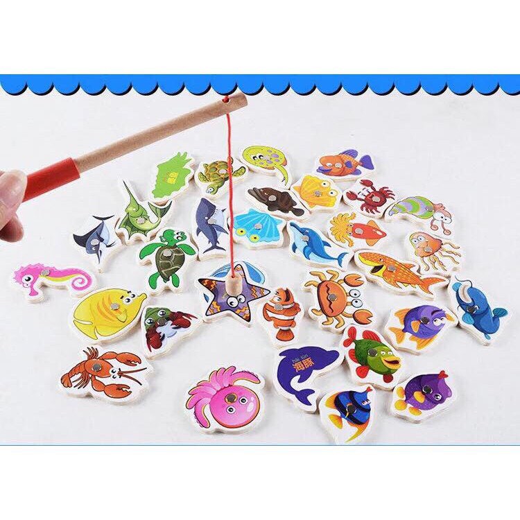 Đồ Chơi Câu Cá Nam Châm 3D Bằng Gỗ An Toàn Cho Bé