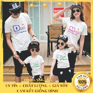 Áo gia đình in chữ dad mom baby