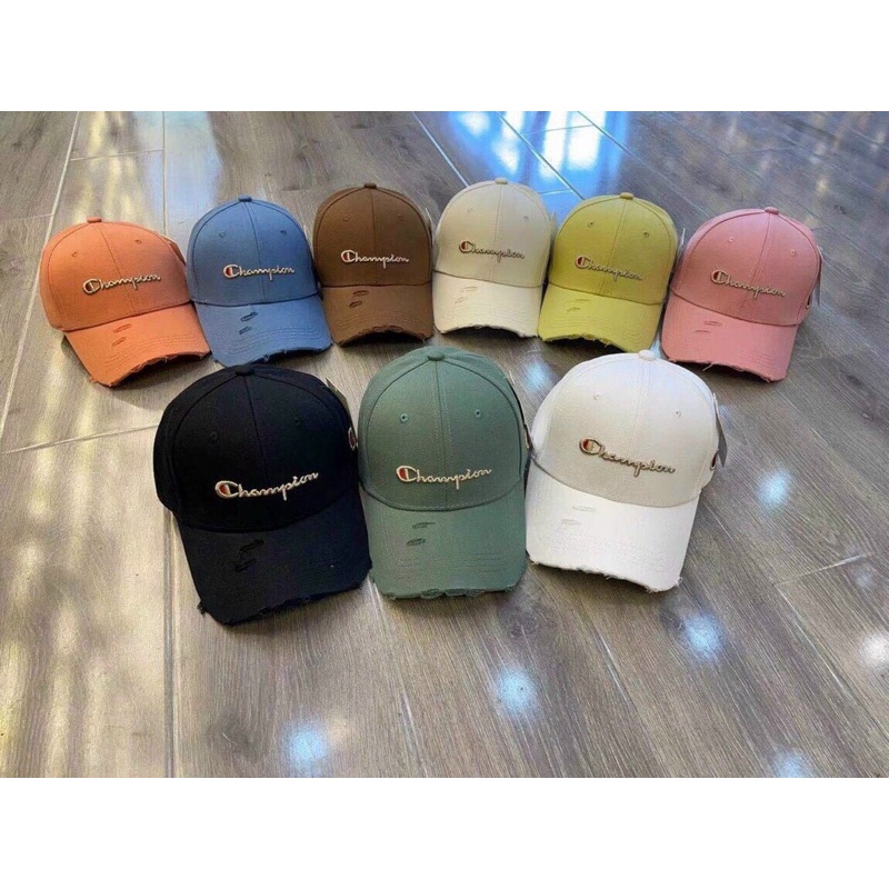 Mũ lưỡi trai rách ❤️ Nón thêu chữ CHAMPION phong cách Ulzzang form unisex nam nữ
